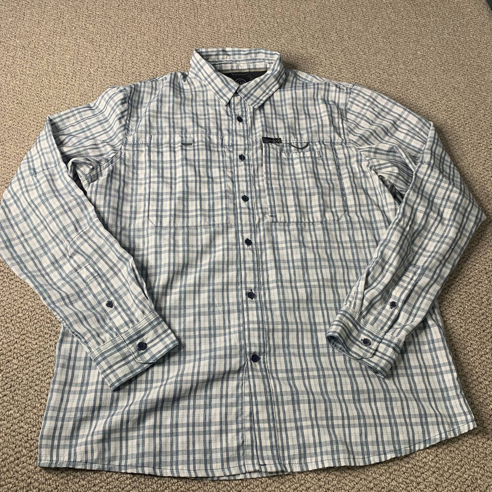 All Terrain Gear Wrangler Mens Shirt Size Large Blue Plaid Button Up Regular Fit